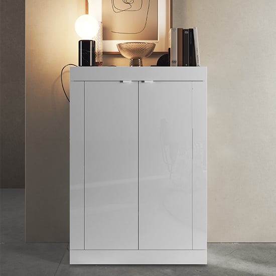 Product photograph of Taylor High Gloss Shoe Cabinet With 2 Doors In White from Furniture in Fashion