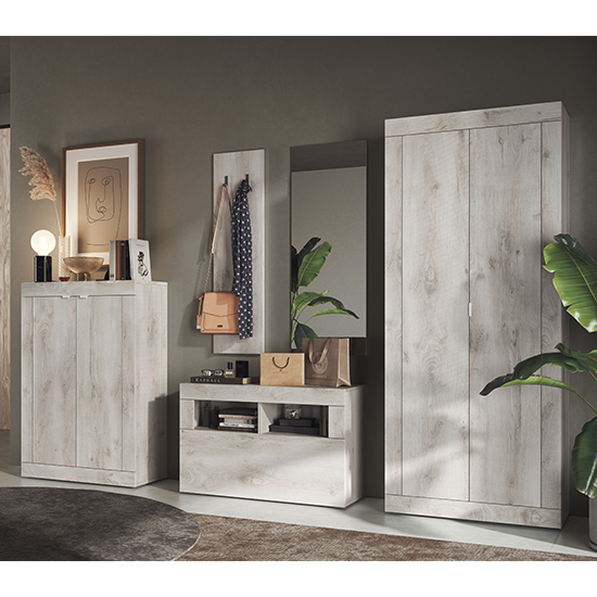 Taylor Wooden Hallway Furniture Set In White Oak Pinie_3