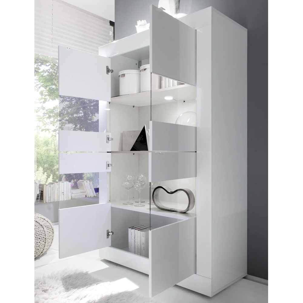 Taylor High Gloss Display Cabinet 4 Doors In White With LED