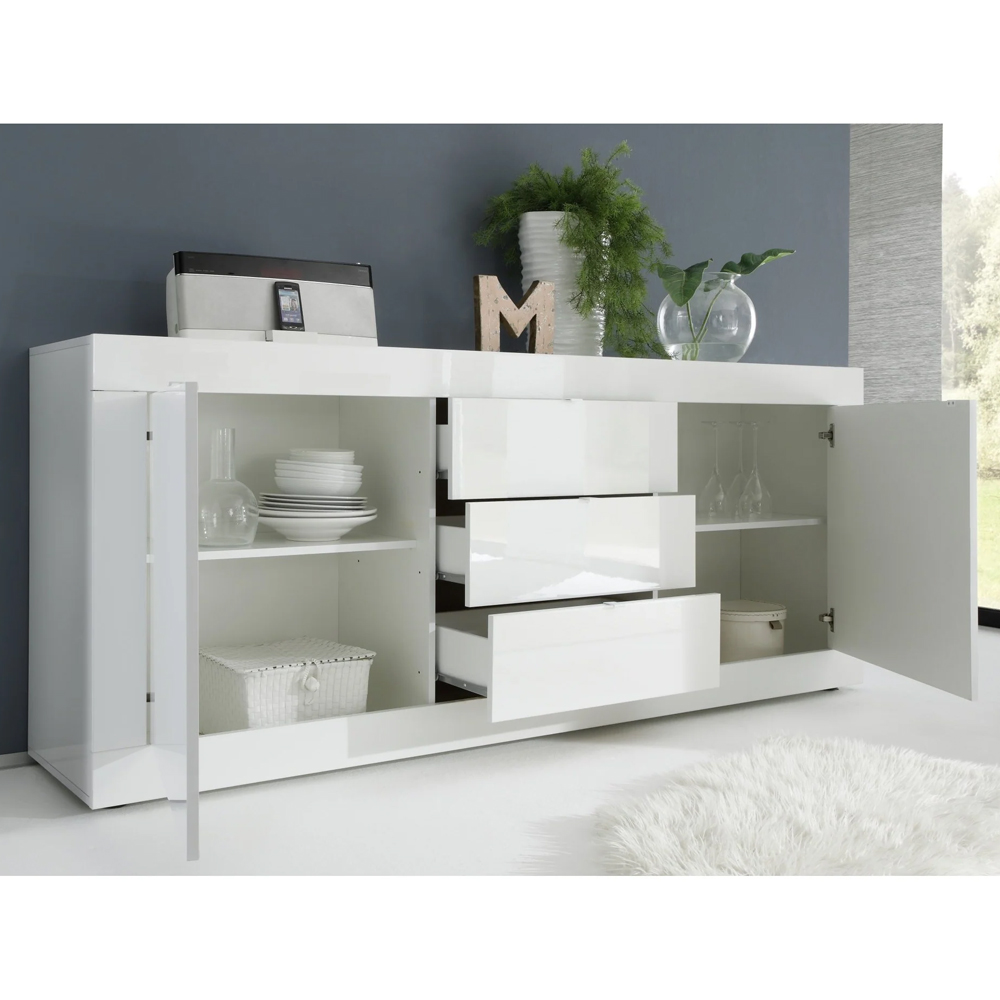 Taylor High Gloss Sideboard With 2 Doors 3 Drawers In White