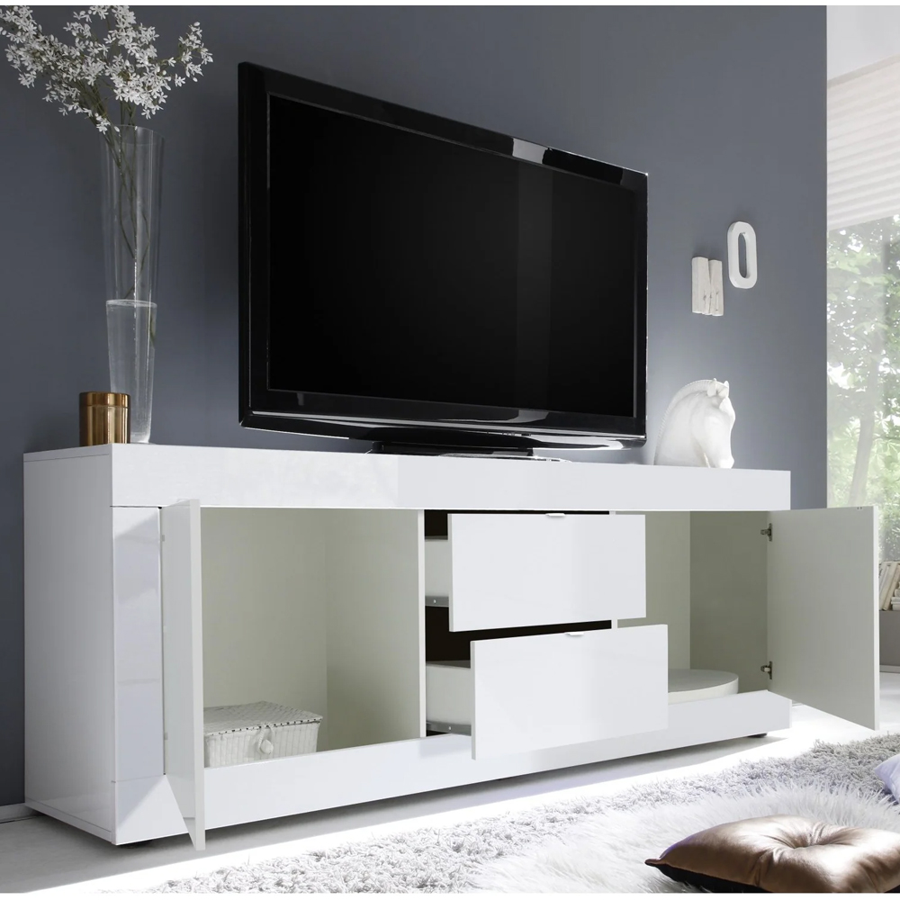 Taylor High Gloss TV Sideboard With 2 Door 2 Drawer In White