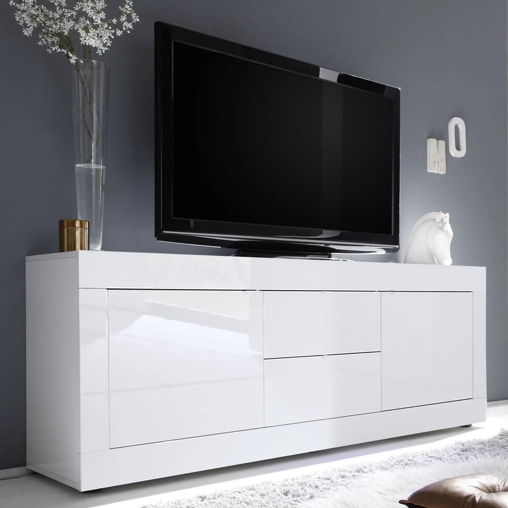 Taylor High Gloss TV Sideboard With 2 Door 2 Drawer In White