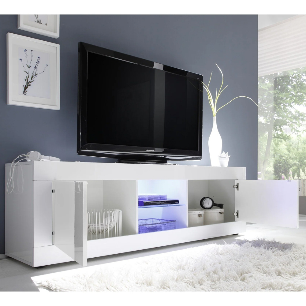 Taylor High Gloss TV Stand 2 Doors In White With LED