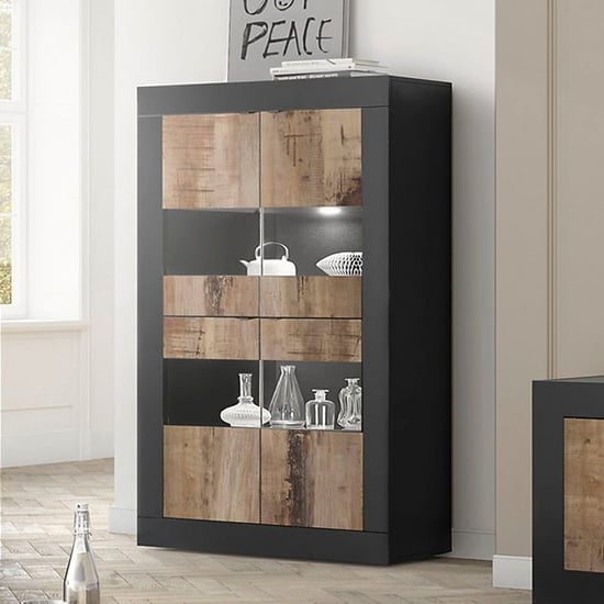 Product photograph of Taylor Matt Black And Pero Display Cabinet With 4 Doors And Led from Furniture in Fashion