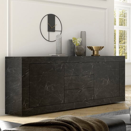 Product photograph of Taylor Sideboard With 2 Doors 3 Drawers In Black Marble Effect from Furniture in Fashion