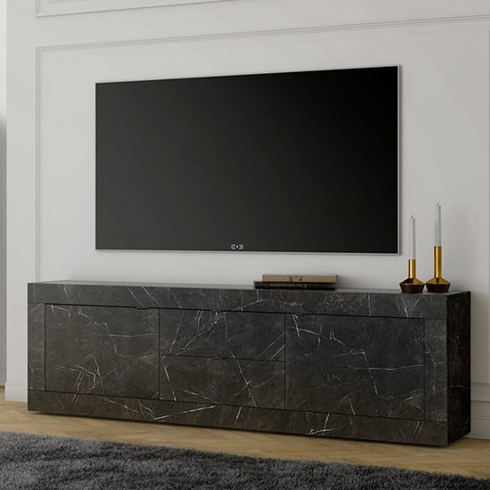 Product photograph of Taylor Tv Stand With 2 Doors 3 Drawers In Black Marble Effect from Furniture in Fashion