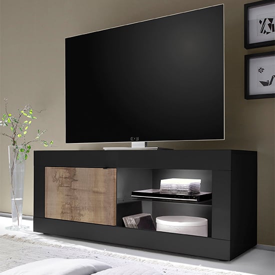 Photo of Taylor tv stand in matt black and pero with 1 door and led