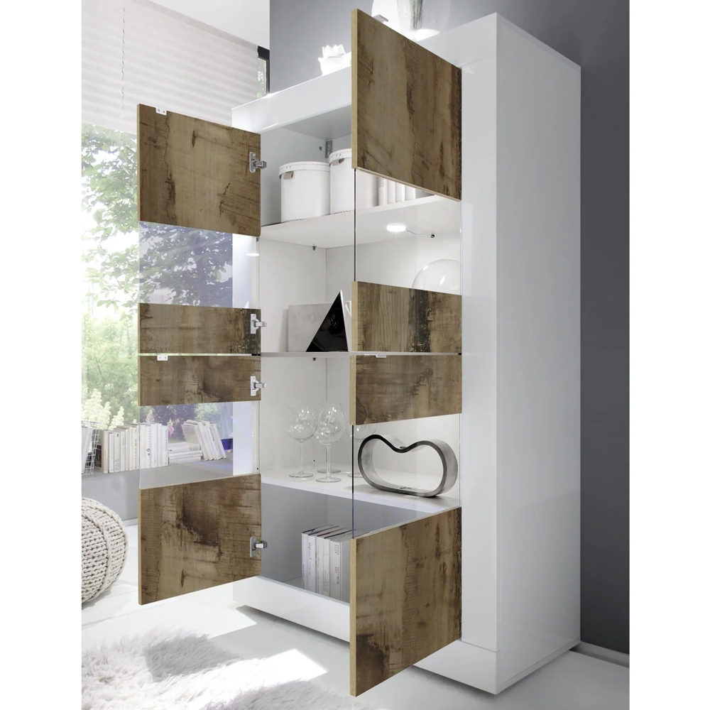 Taylor White Gloss Display Cabinet 4 Doors In Pero With LED