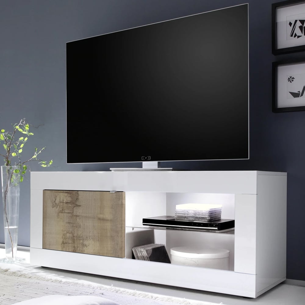 Taylor White Gloss TV Stand 1 Door In Pero With LED