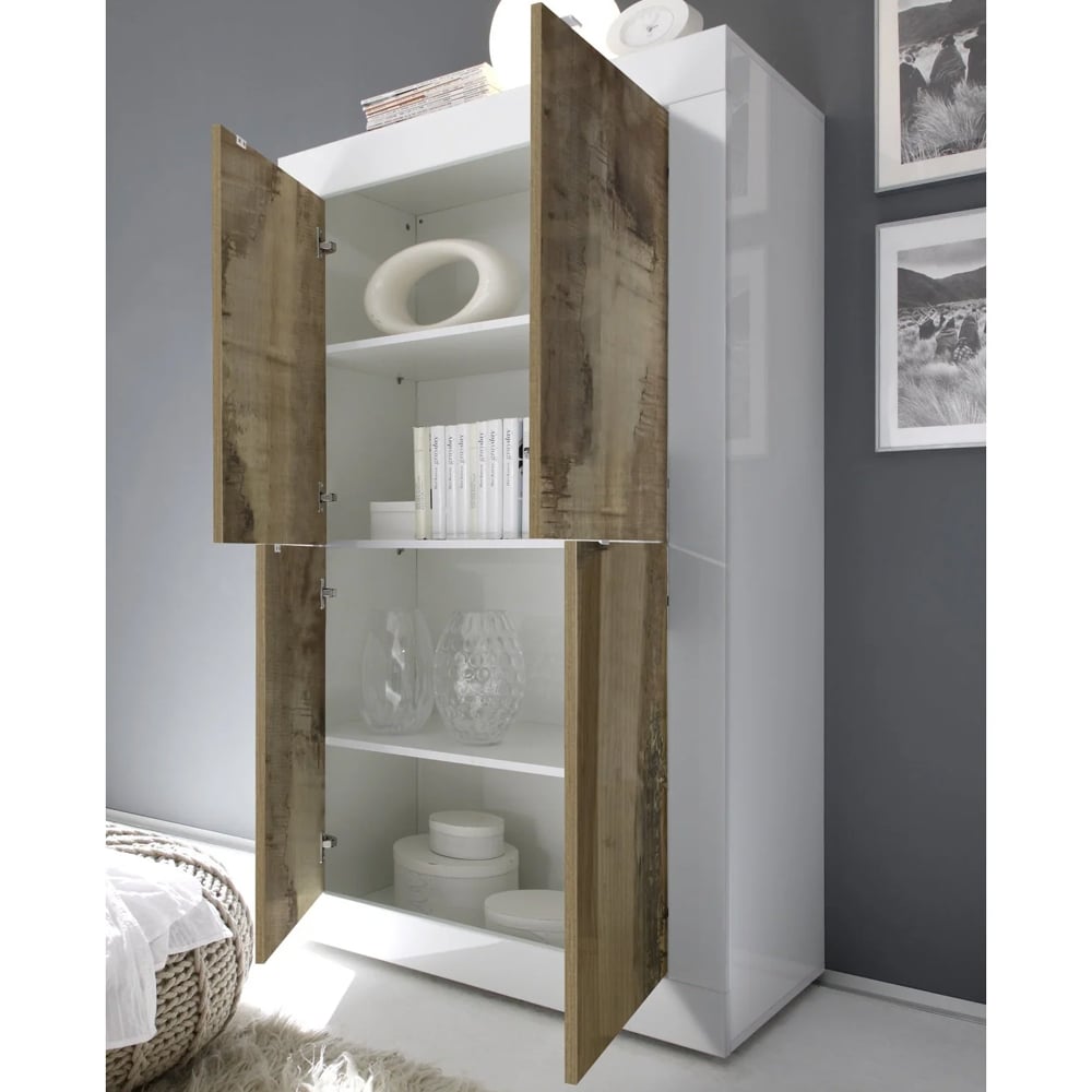 Taylor White Gloss Highboard With 4 Doors In Pero