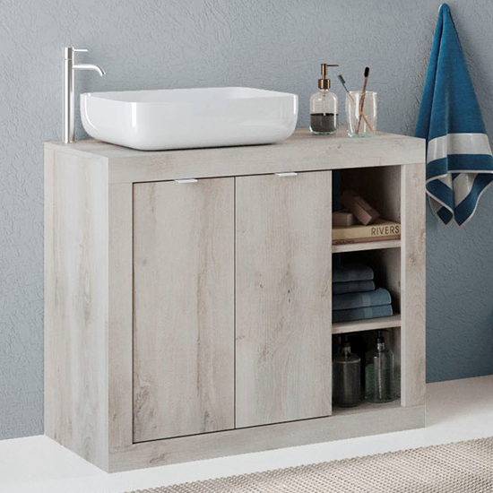 Read more about Taylor wooden 92cm floor vanity unit with 2 doors in pino