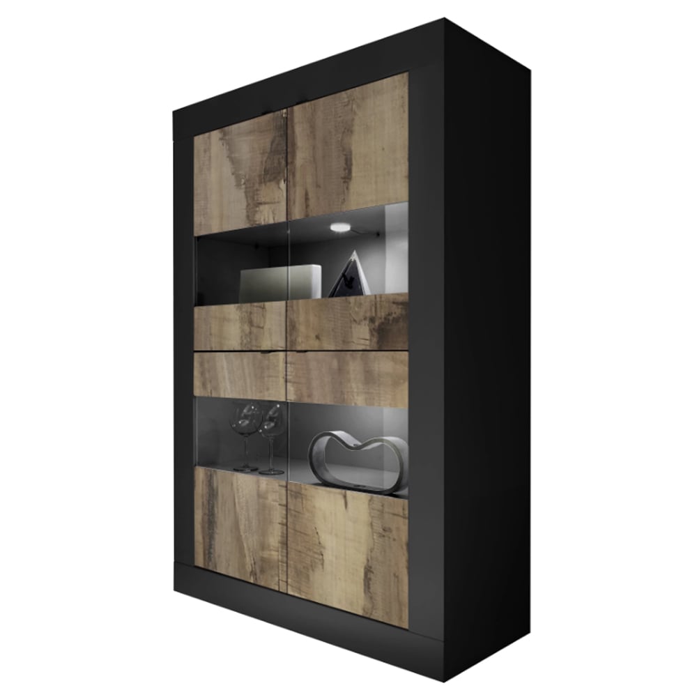 Taylor Wooden Display Cabinet 4 Doors In Black And Pero With LED