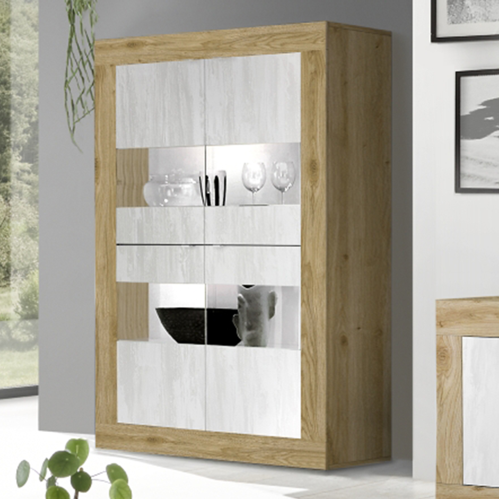 Taylor Wooden Display Cabinet 4 Doors In Cadiz And White With LED