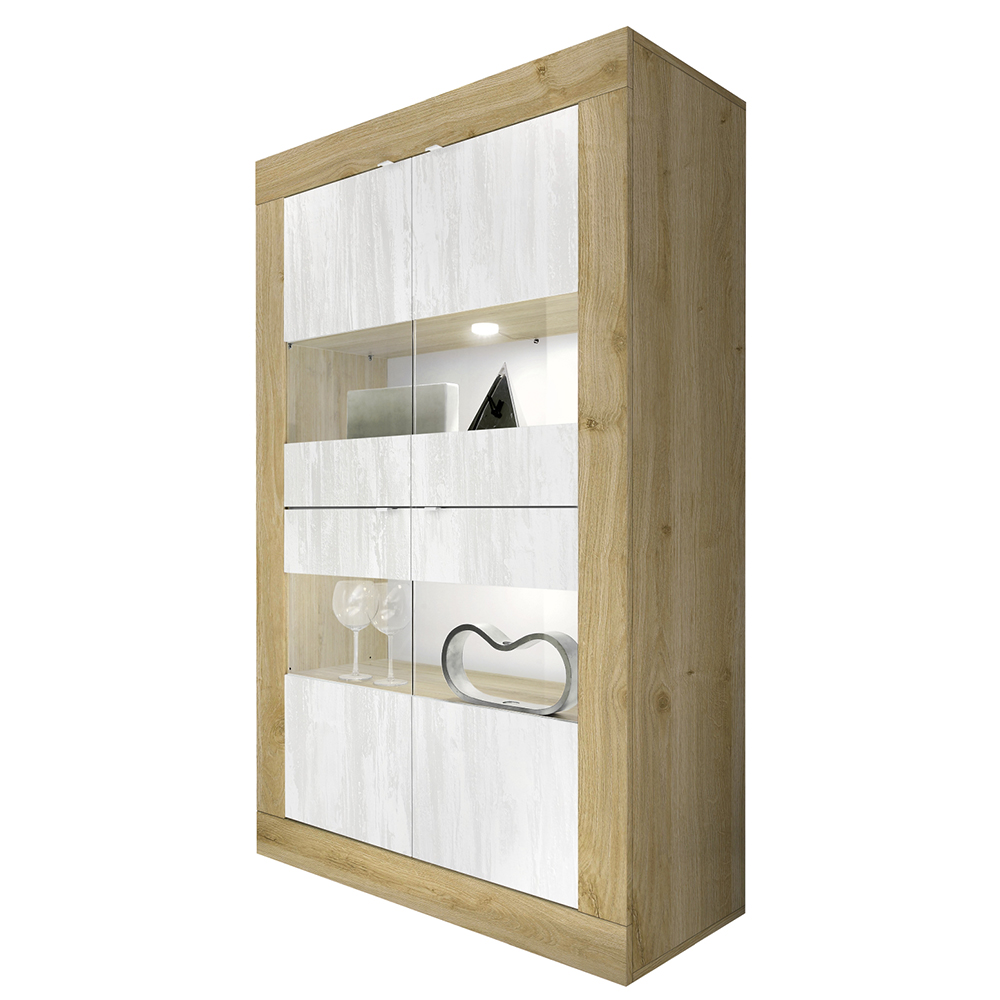 Taylor Wooden Display Cabinet 4 Doors In Cadiz And White With LED