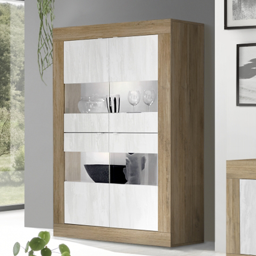 Taylor Wooden Display Cabinet 4 Doors In Mercure And White With LED