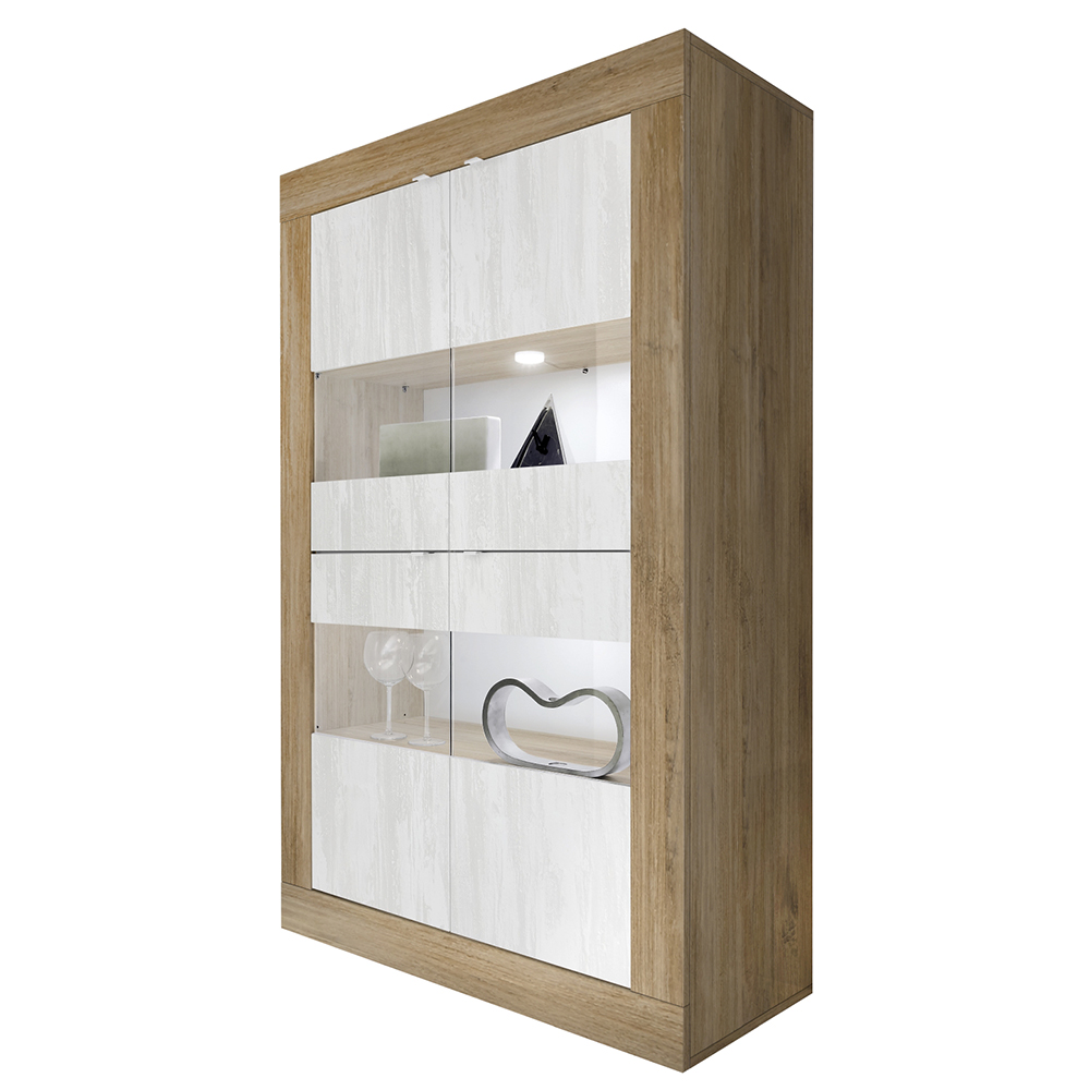 Taylor Wooden Display Cabinet 4 Doors In Mercure And White With LED