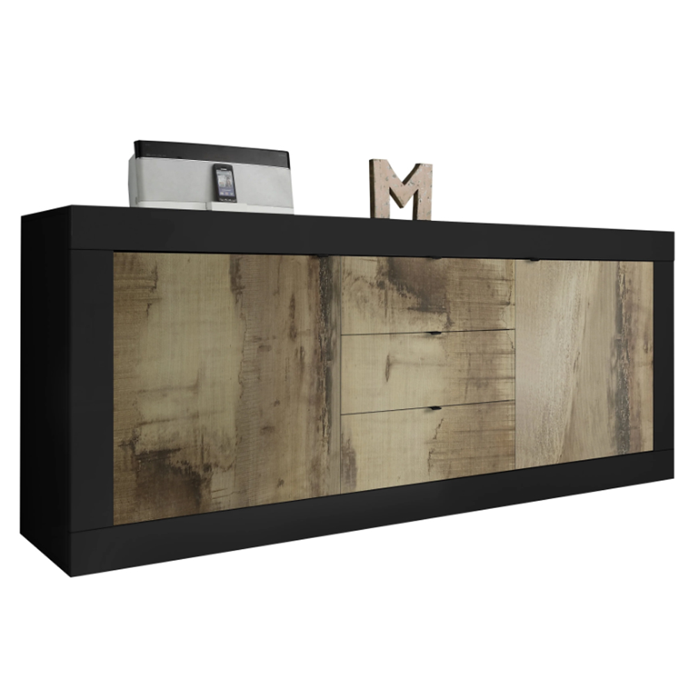 Taylor Wooden Sideboard With 2 Doors 3 Drawers In Black And Pero