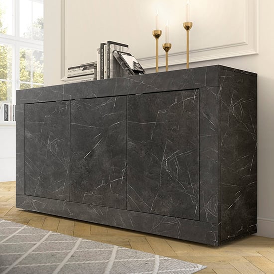 Product photograph of Taylor Wooden Sideboard With 3 Doors In Black Marble Effect from Furniture in Fashion