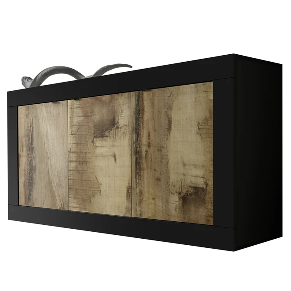 Taylor Wooden Sideboard With 3 Doors In Black And Pero