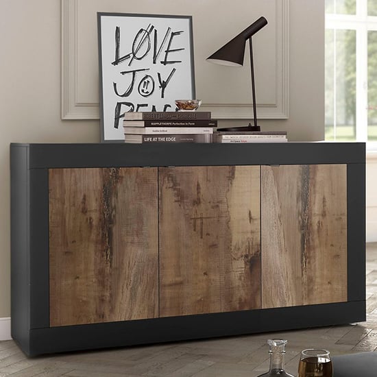 Taylor Wooden Sideboard With 3 Doors In Matt Black And Pero