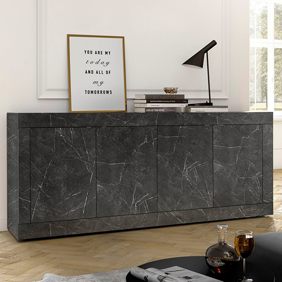 Taylor Wooden Sideboard With 4 Doors In Black Marble Effect Furniture