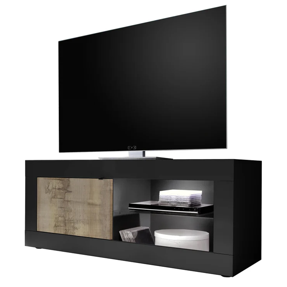 Taylor Wooden TV Stand 1 Door In Black And Pero With LED