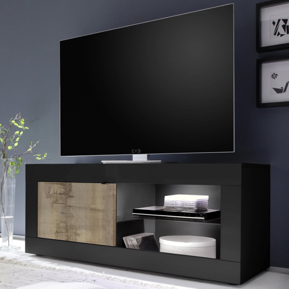 Taylor Wooden TV Stand 1 Door In Black And Pero With LED