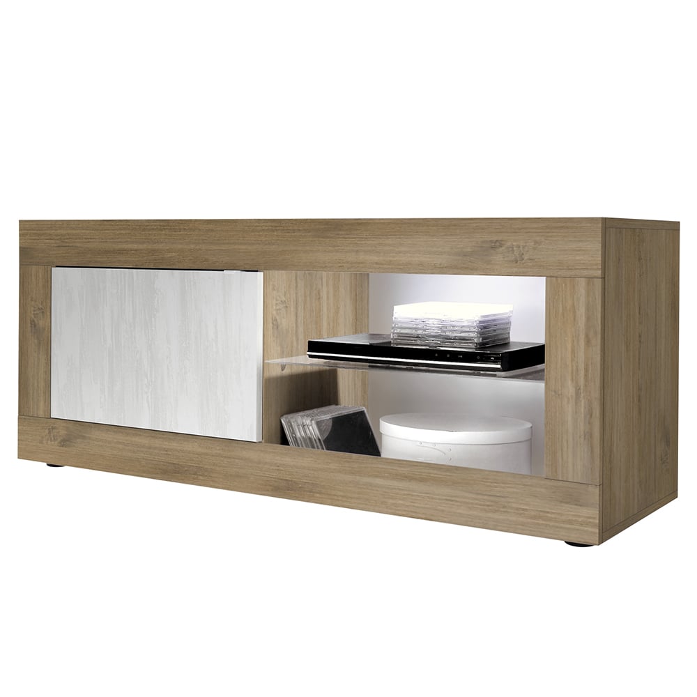 Taylor Wooden TV Stand 1 Door In Mercure And White With LED