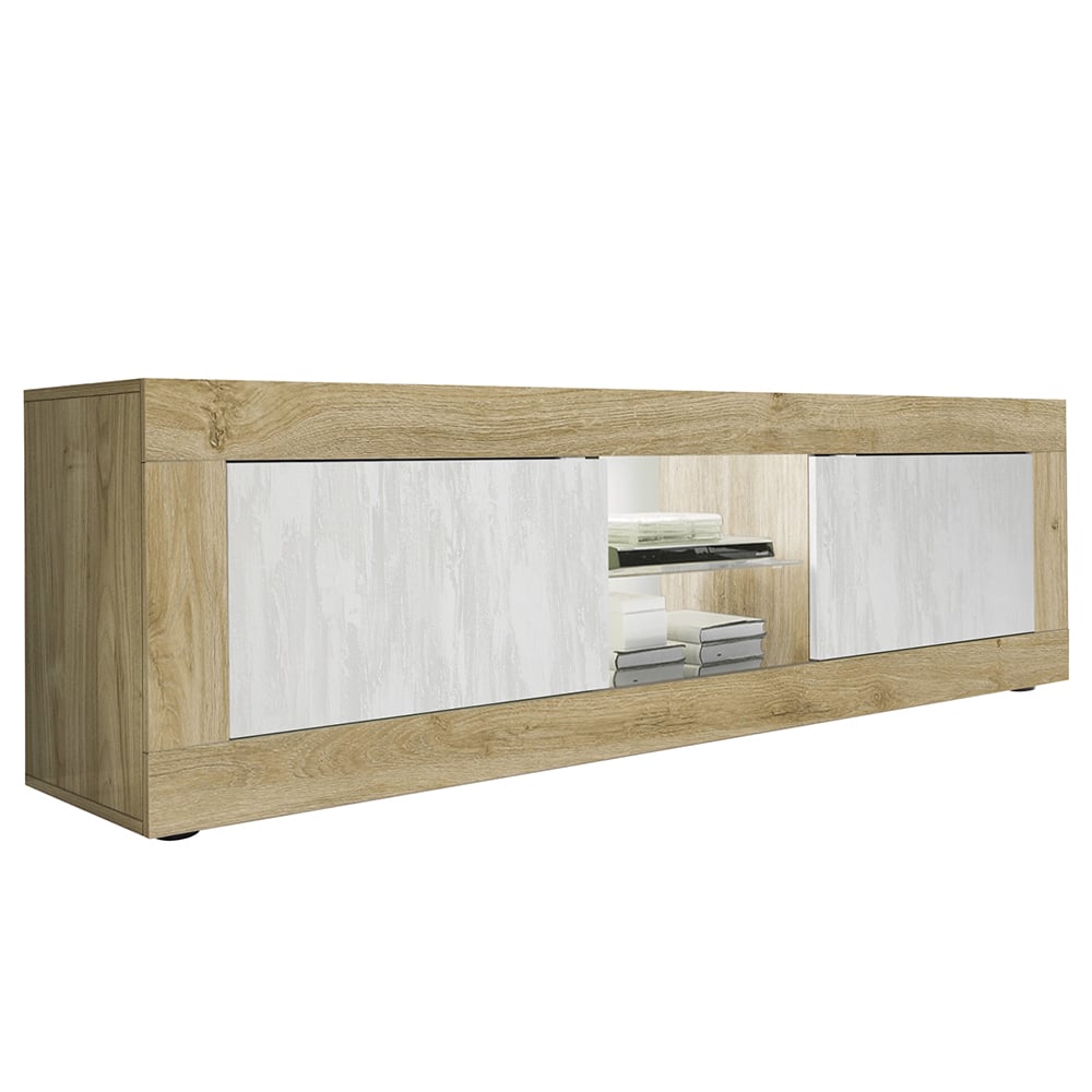 Taylor Wooden TV Stand 2 Doors In Cadiz And White With LED