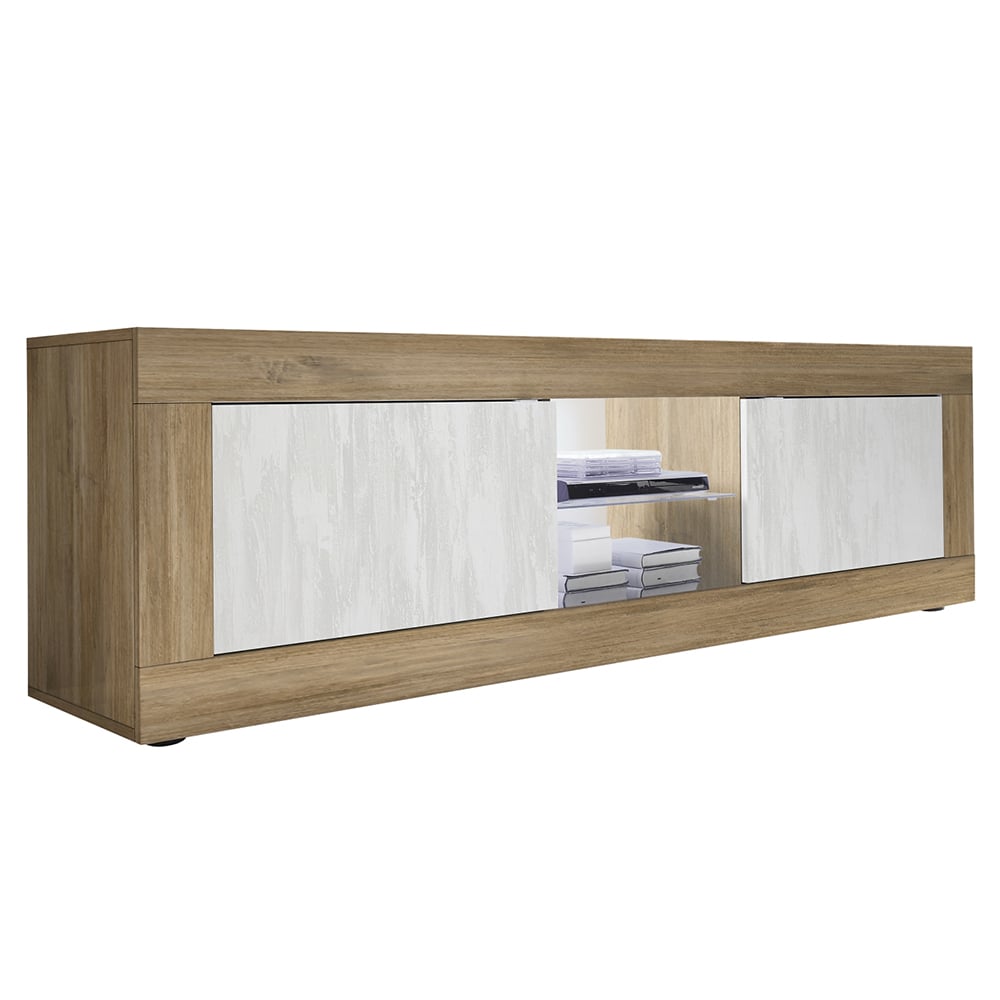 Taylor Wooden TV Stand 2 Doors In Mercure And White With LED