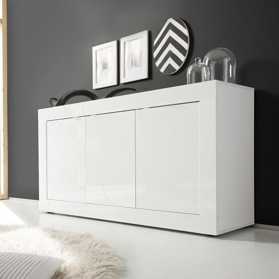 Photo of Taylor contemporary sideboard in white high gloss with 3 doors