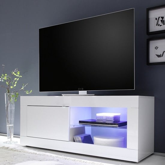 Photo of Taylor tv stand in white high gloss with 1 door and led