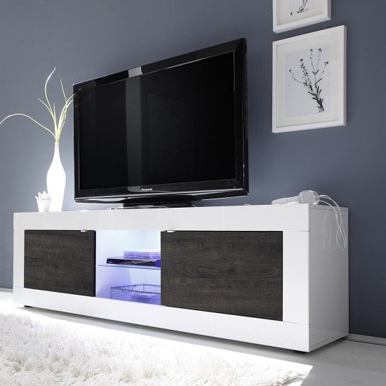 Photo of Taylor tv stand large in white high gloss and wenge with led