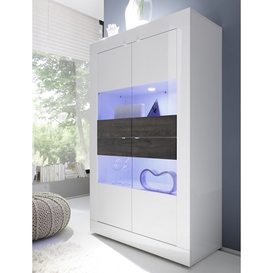 Taylor Display Cabinet Wide In White High Gloss And Wenge LED