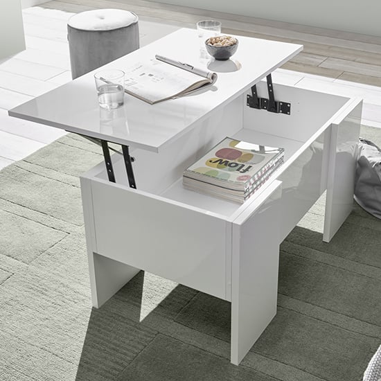 Photo of Taze lift-up storage coffee table in white high gloss