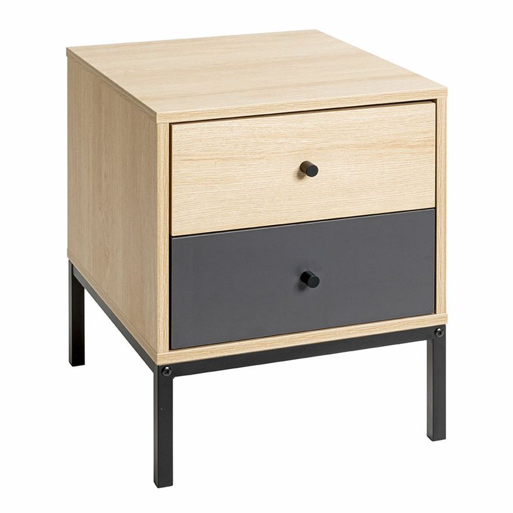 Teaneck Wooden Bedside Cabinet With 2 Drawers In Oak