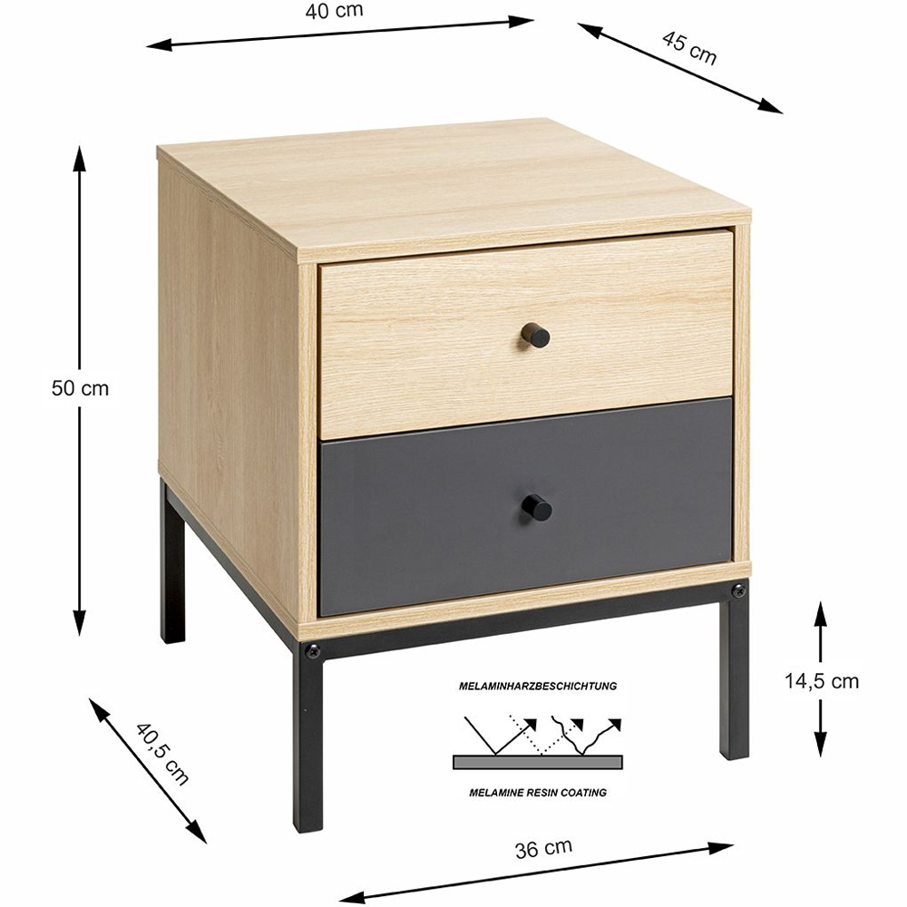 Teaneck Wooden Bedside Cabinet With 2 Drawers In Oak