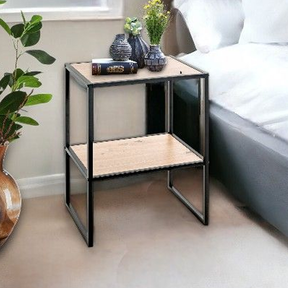 Teaneck Wooden End Table With Metal Frame In Light Oak