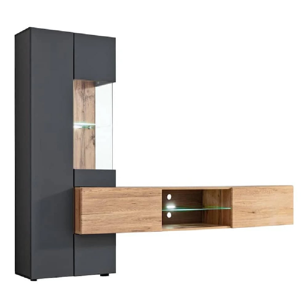 Teaneck Wooden Entertainment Unit In Wotan Oak And Anthracite