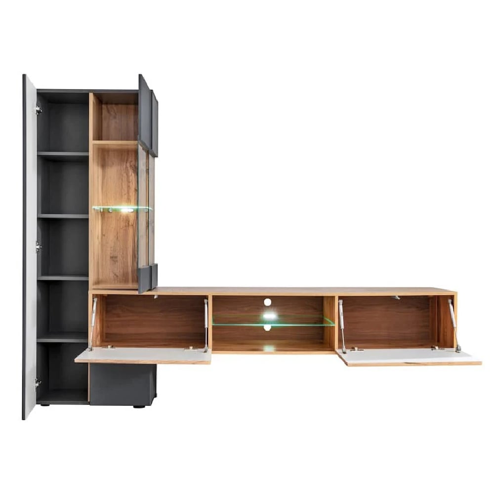 Teaneck Wooden Entertainment Unit In Wotan Oak And Anthracite