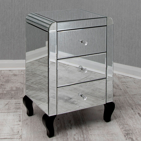 Read more about Teara clear glass bedside cabinet with 3 drawers in mirrored