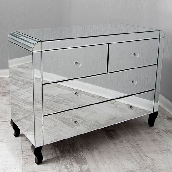 Teara Clear Glass Chest Of 4 Drawers In Mirrored