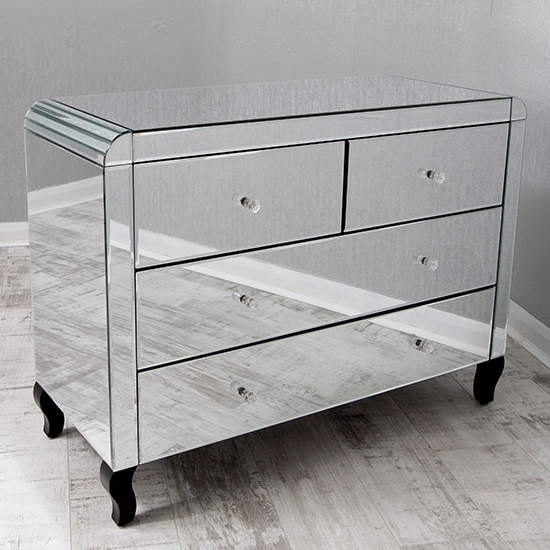 Photo of Teara clear glass chest of 4 drawers in mirrored