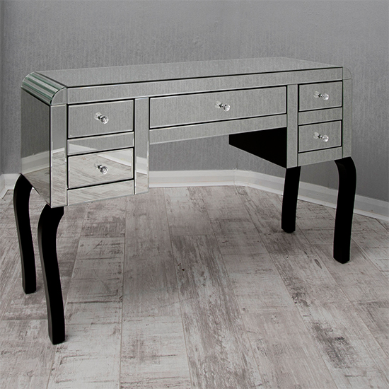 Photo of Teara clear glass dressing table with 5 drawers in mirrored