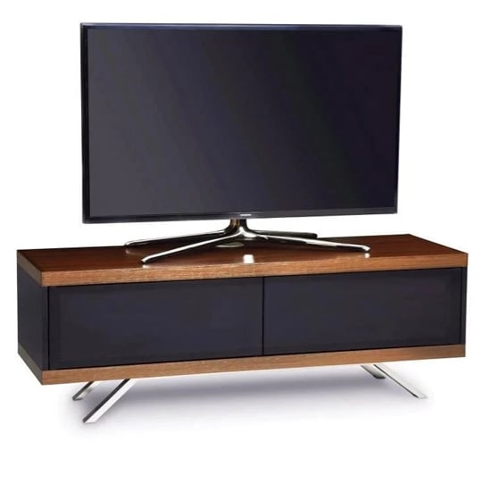 Photo of Tavin high gloss tv stand with 2 storage compartments in walnut