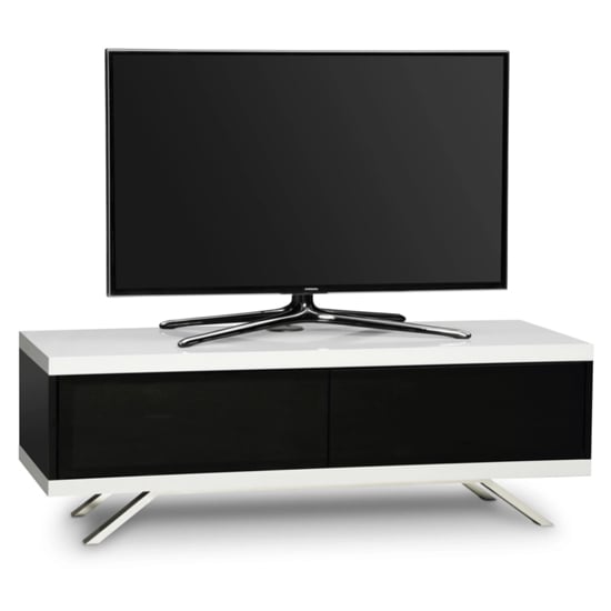 Photo of Tavin high gloss tv stand with 2 storage compartments in white