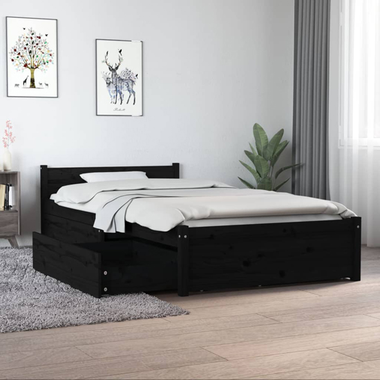 Product photograph of Teela Pine Wood Single Bed With Drawers In Black from Furniture in Fashion