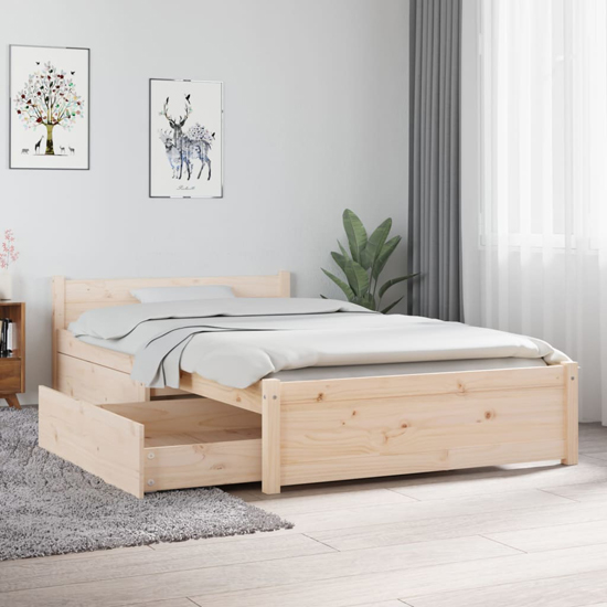 teela pine wood single bed with drawers in natural