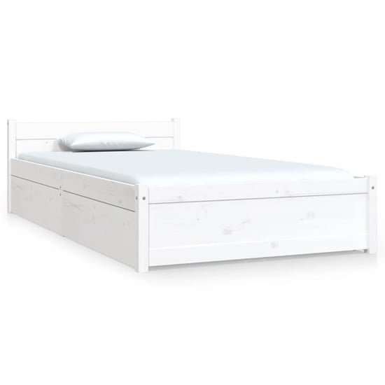 Teela Pine Wood Single Bed With Drawers In White
