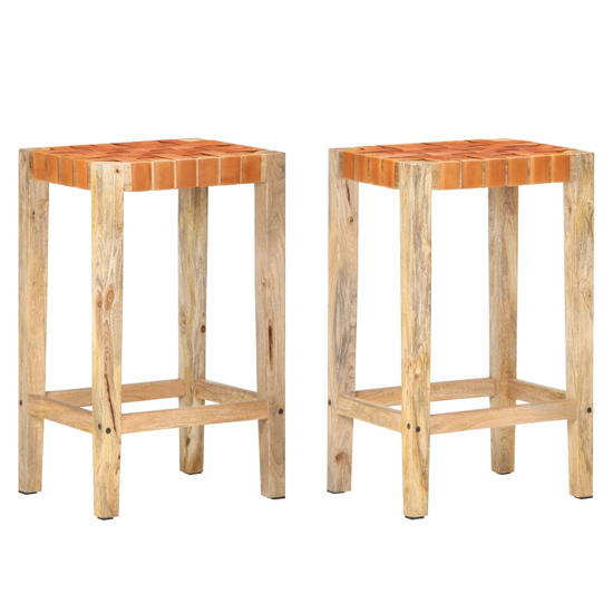 Product photograph of Tegan Large Brown And Natural Wooden Bar Stools In A Pair from Furniture in Fashion